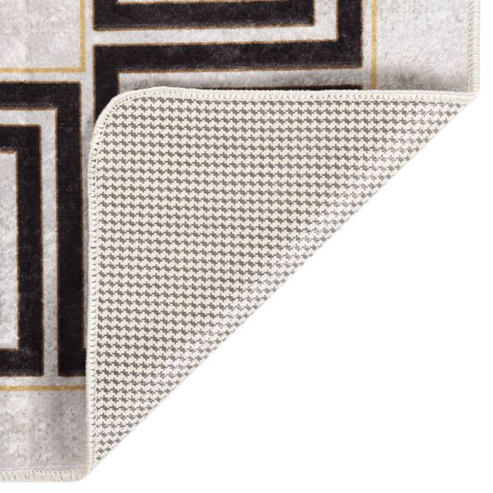 Corwin 150cm Polyester Washable Anti-Slip Rug In Light Beige And Black