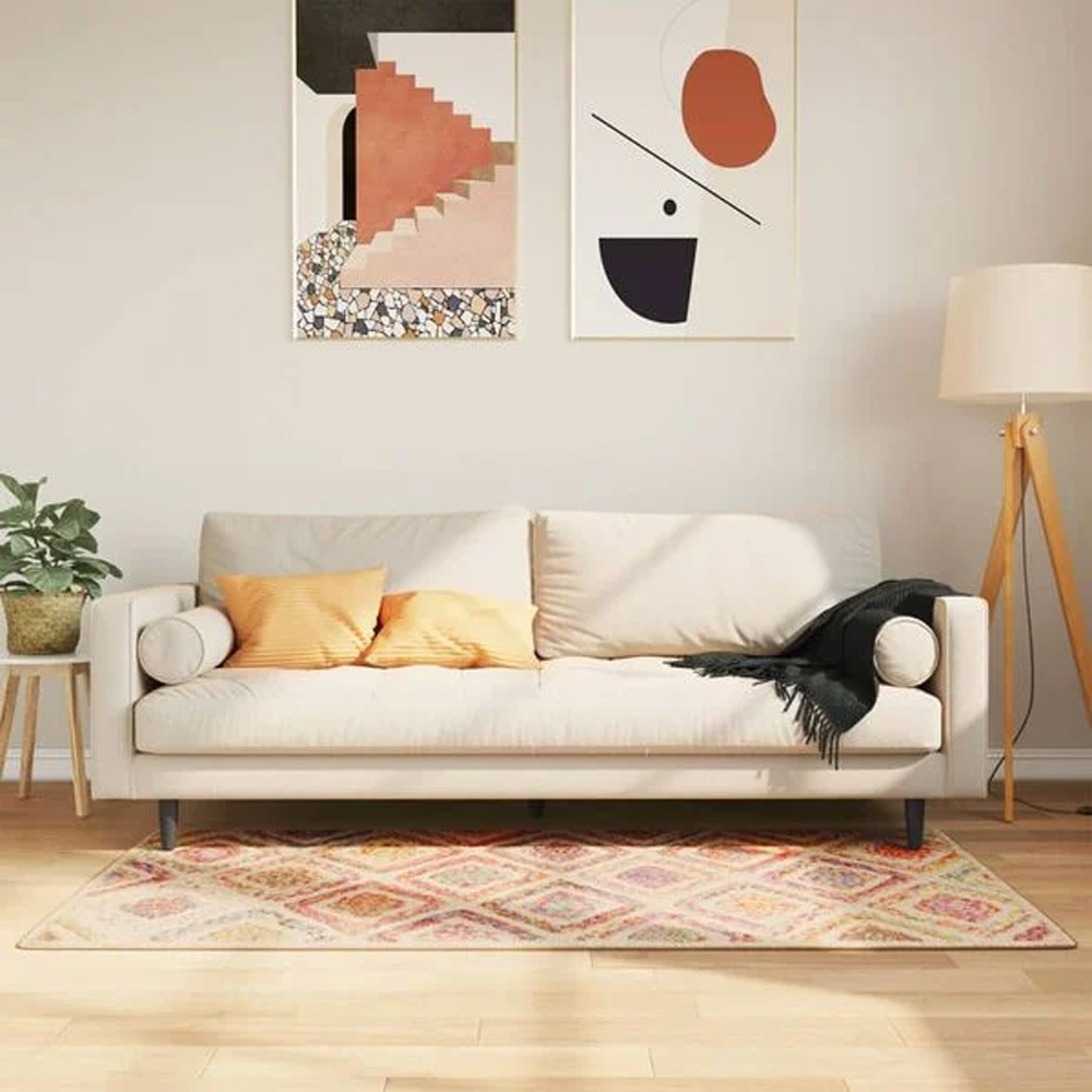 Corwin 150cm Polyester Washable Anti-Slip Rug In Multicolour And Natural