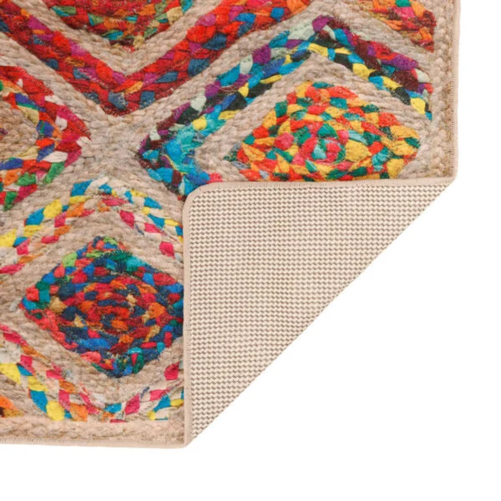 Corwin 150cm Polyester Washable Anti-Slip Rug In Multicolour And Natural
