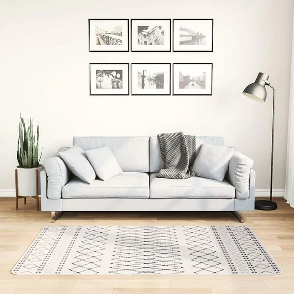 Corwin 150cm Polyester Washable Anti-Slip Rug In White And Black