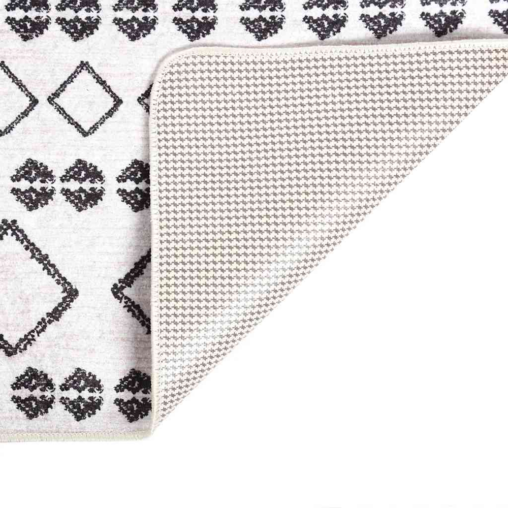 Corwin 150cm Polyester Washable Anti-Slip Rug In White And Black