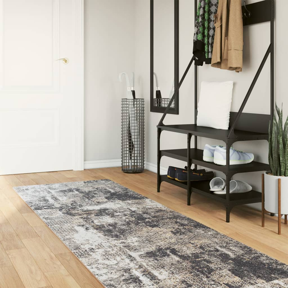 Corwin 300cm Polyester Washable Anti-Slip Rug In Black And Grey
