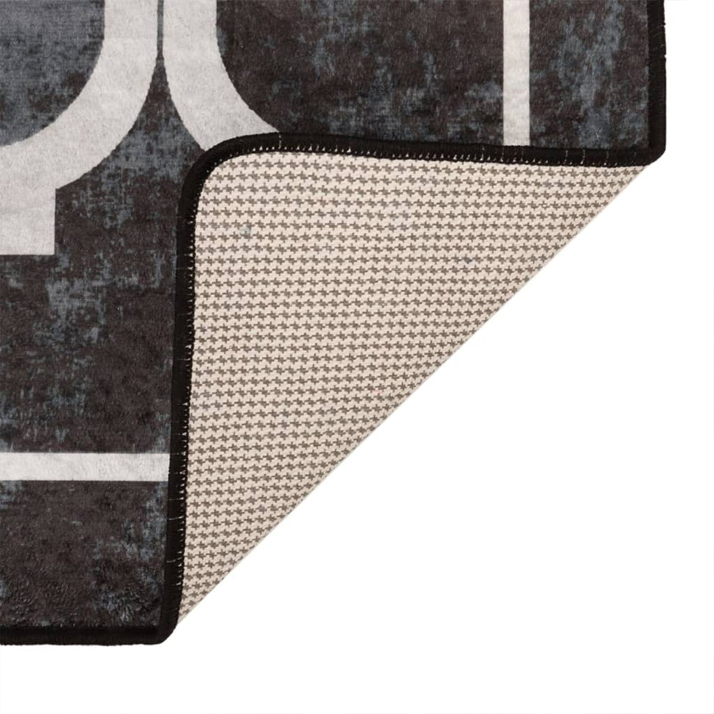 Corwin 300cm Polyester Washable Anti-Slip Rug In Black And White