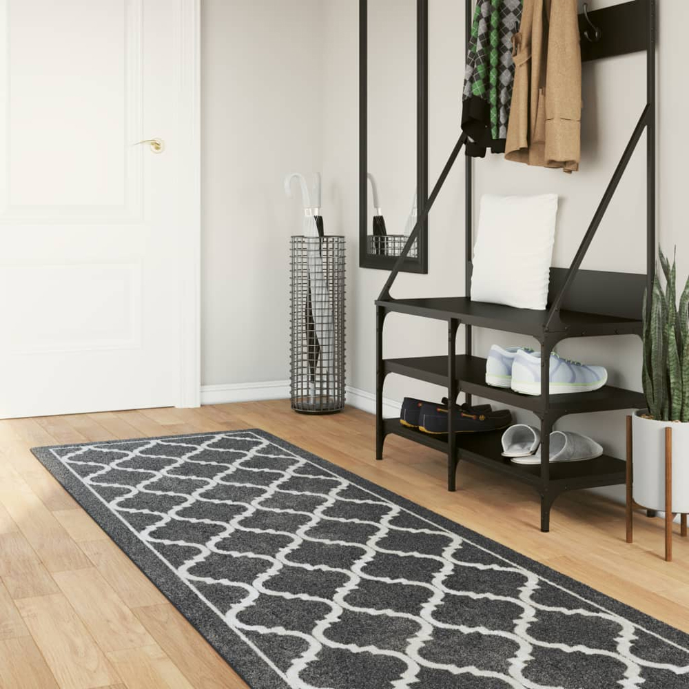 Corwin 300cm Polyester Washable Anti-Slip Rug In Black And White