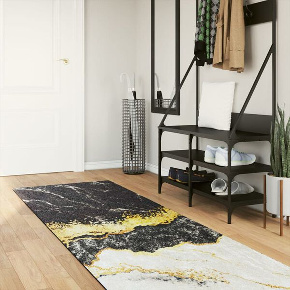 Corwin 300cm Polyester Washable Anti-Slip Rug In Gold, Black And White