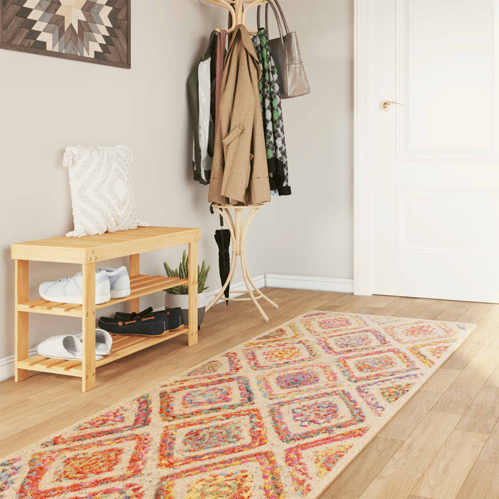 Corwin 300cm Polyester Washable Anti-Slip Rug In Multicolour And Natural