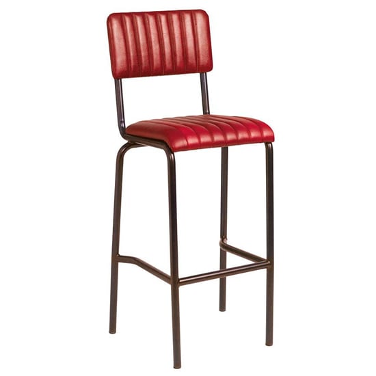 Corx Ribbed Faux Leather Bar Stool In Vintage Red