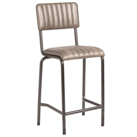Corx Ribbed Faux Leather Mid Bar Stool In Distressed Silver