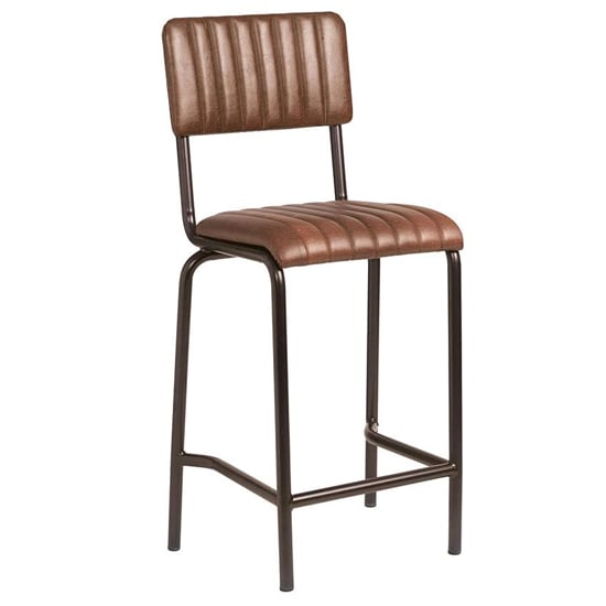 Corx Ribbed Faux Leather Mid Bar Stool In Vintage Brown