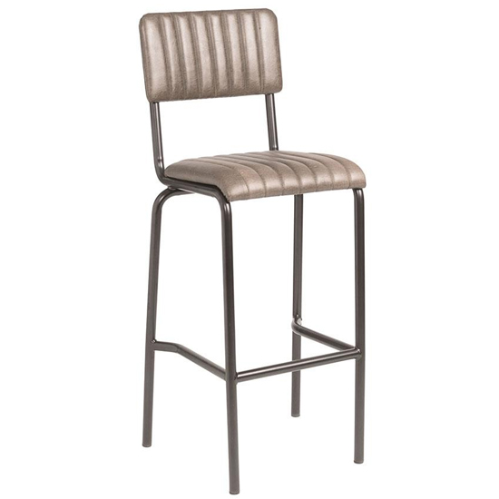 Corx Ribbed Faux Leather Mid Bar Stool In Vintage Silver