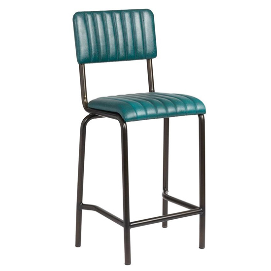 Read more about Corx ribbed faux leather mid bar stool in vintage teal