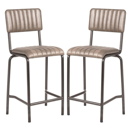 Corx Ribbed Silver Faux Leather Mid Bar Stools In Pair