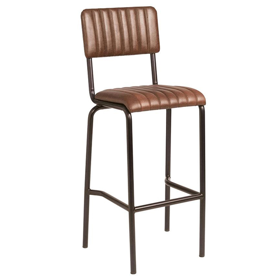 Corx Ribbed Vintage Brown Faux Leather Bar Stools In Pair_2