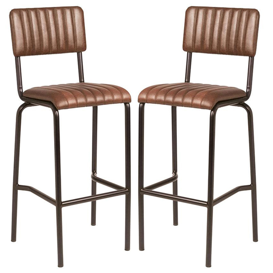 Corx Ribbed Vintage Brown Faux Leather Bar Stools In Pair_1