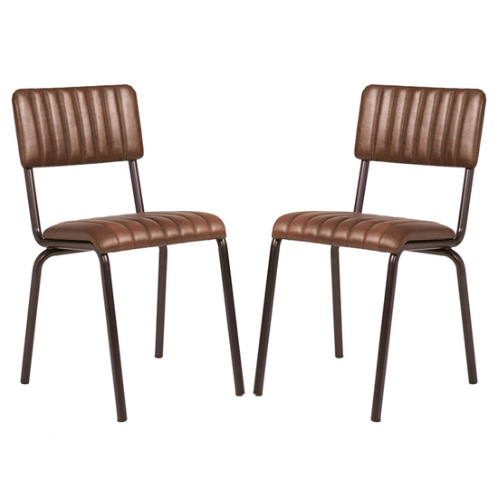 Read more about Corx ribbed vintage brown faux leather dining chairs in pair