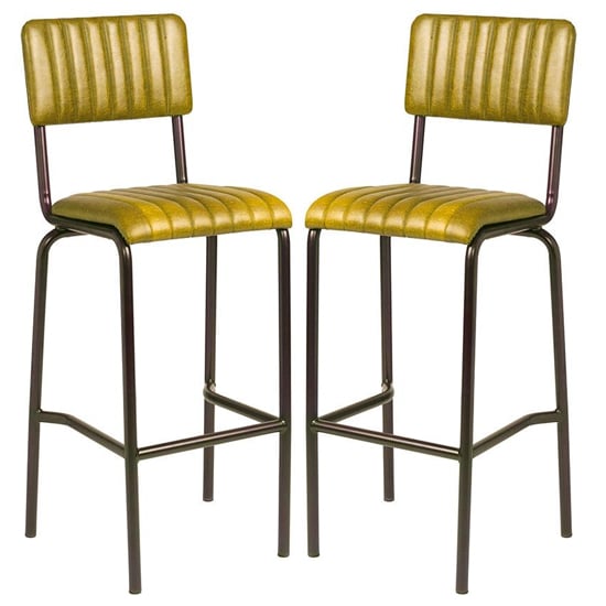 Corx Ribbed Vintage Gold Faux Leather Bar Stools In Pair
