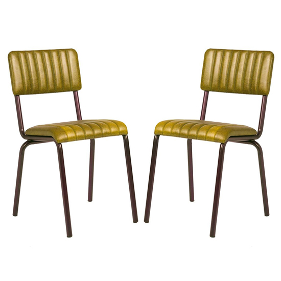 Read more about Corx ribbed vintage gold faux leather dining chairs in pair