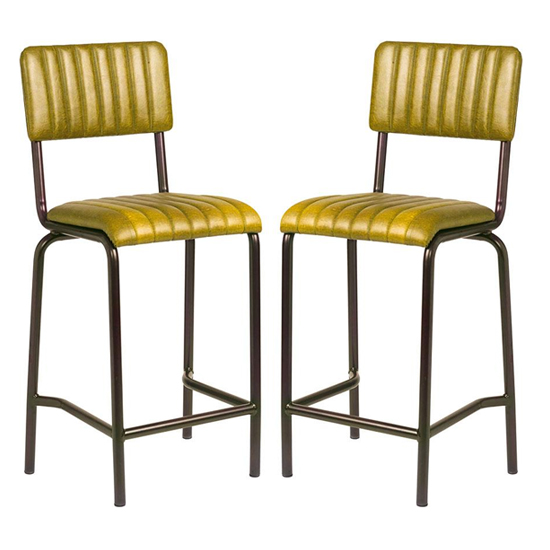 Corx Ribbed Vintage Gold Faux Leather Mid Bar Stools In Pair