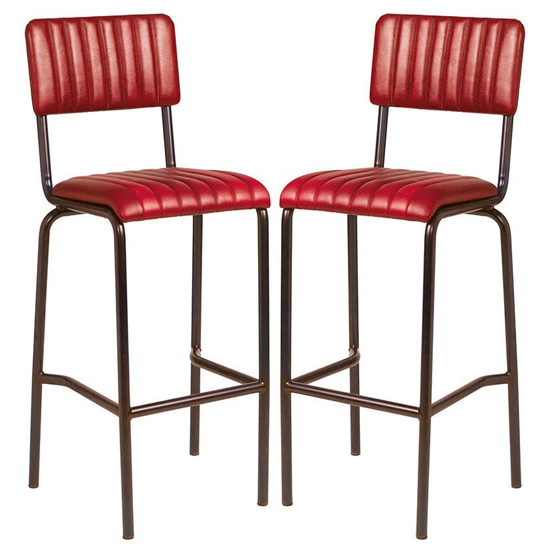 Corx Ribbed Vintage Red Faux Leather Bar Stools In Pair_1