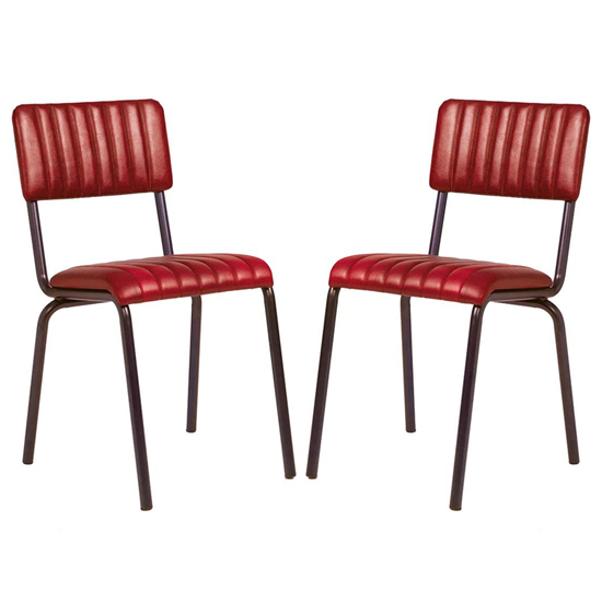 Read more about Corx ribbed vintage red faux leather dining chairs in pair