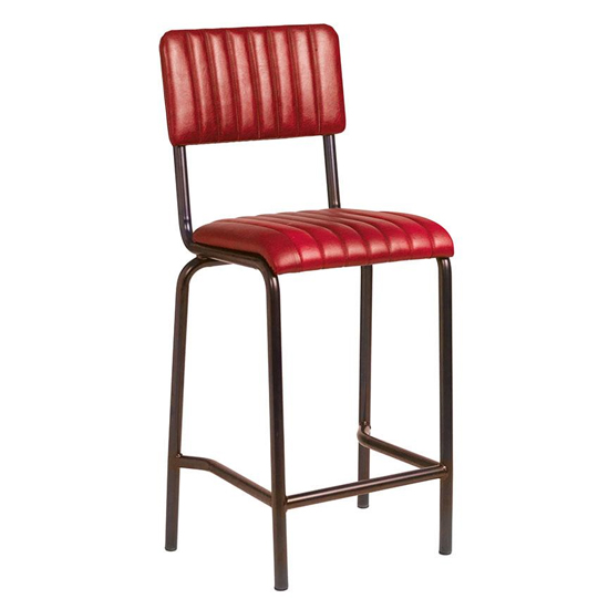 Corx Ribbed Vintage Red Faux Leather Mid Bar Stools In Pair_2