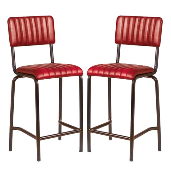 Corx Ribbed Vintage Red Faux Leather Mid Bar Stools In Pair_1