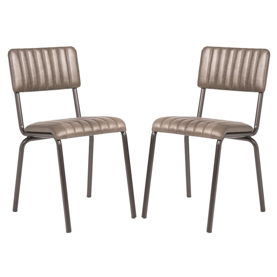Read more about Corx ribbed vintage silver faux leather dining chairs in pair