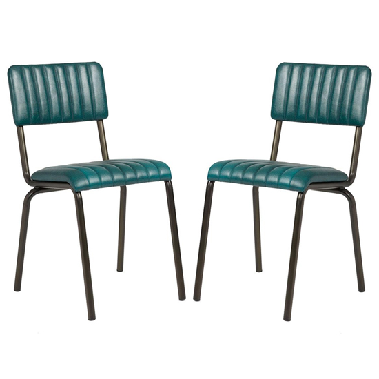 Read more about Corx ribbed vintage teal faux leather dining chairs in pair