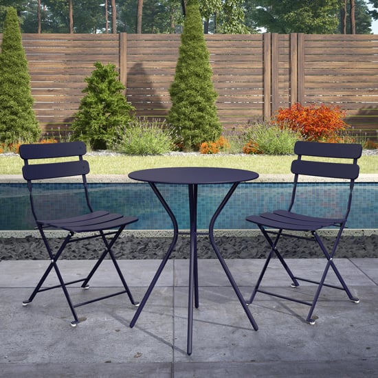 Crook Outdoor Metal Bistro Set With Round Table In Navy