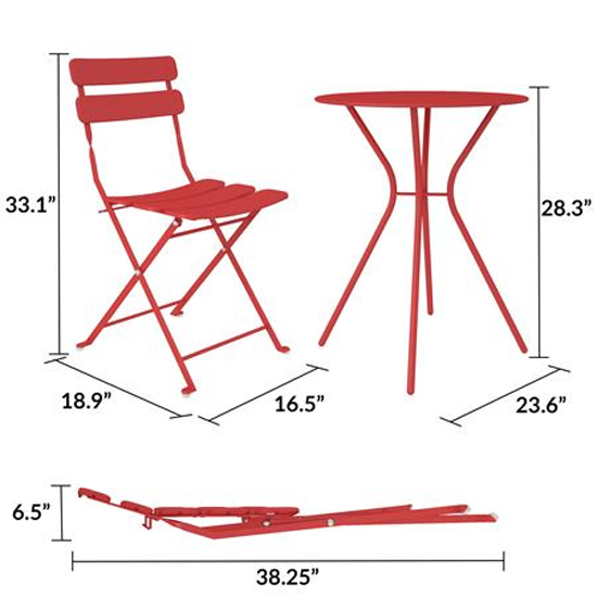Crook Outdoor Metal Bistro Set With Round Table In Red_4