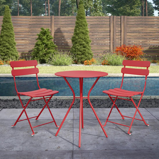 Crook Outdoor Metal Bistro Set With Round Table In Red