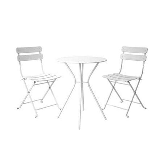 Crook Outdoor Metal Bistro Set With Round Table In White_2