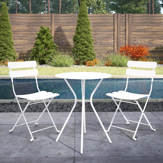 Crook Outdoor Metal Bistro Set With Round Table In White_1