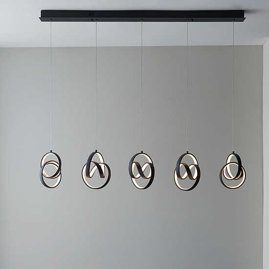 Cosma LED 5 Lights Linear Pendant Light In Textured Black
