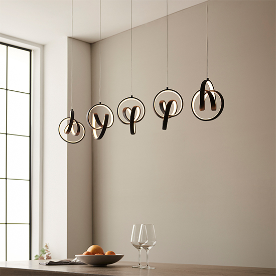 Cosma LED 5 Lights Linear Pendant Light In Textured Black