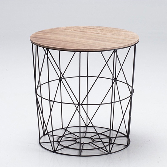 Cosmo Black Cage Coffee Table With Oak Finish Top FiF
