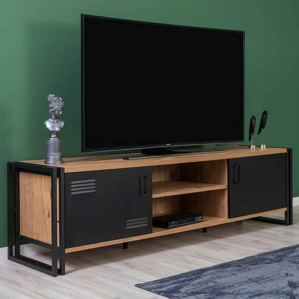 Cosmo Rectangular Wooden TV Stand and Coffee Table Set in Atlantic Pine and Black