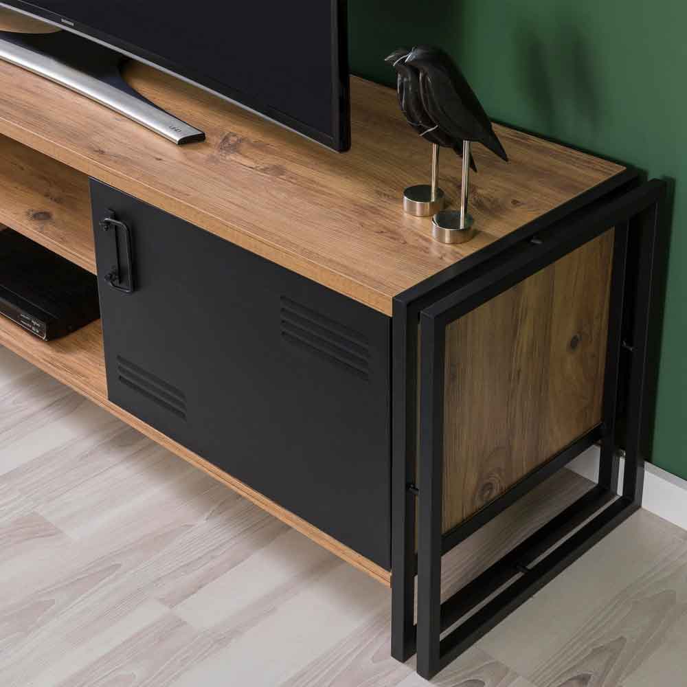 Cosmo Rectangular Wooden TV Stand and Coffee Table Set in Atlantic Pine and Black