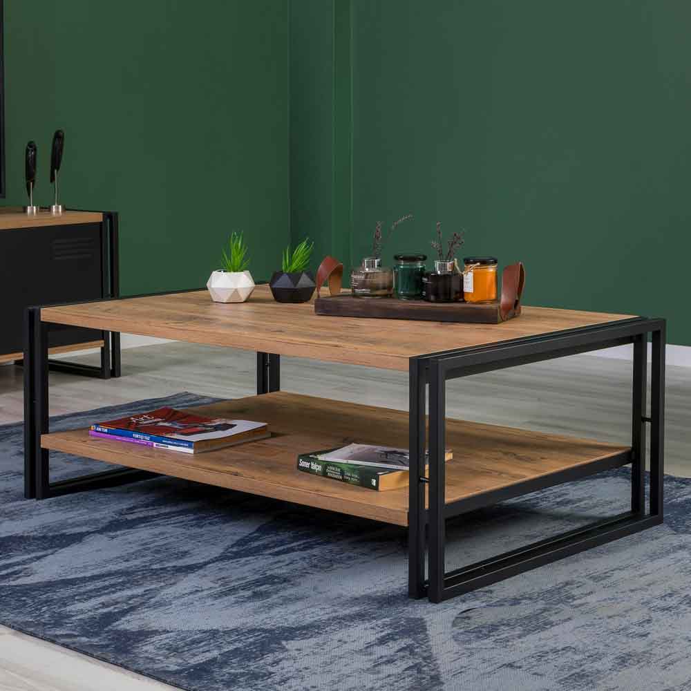Cosmo Rectangular Wooden TV Stand and Coffee Table Set in Atlantic Pine and Black