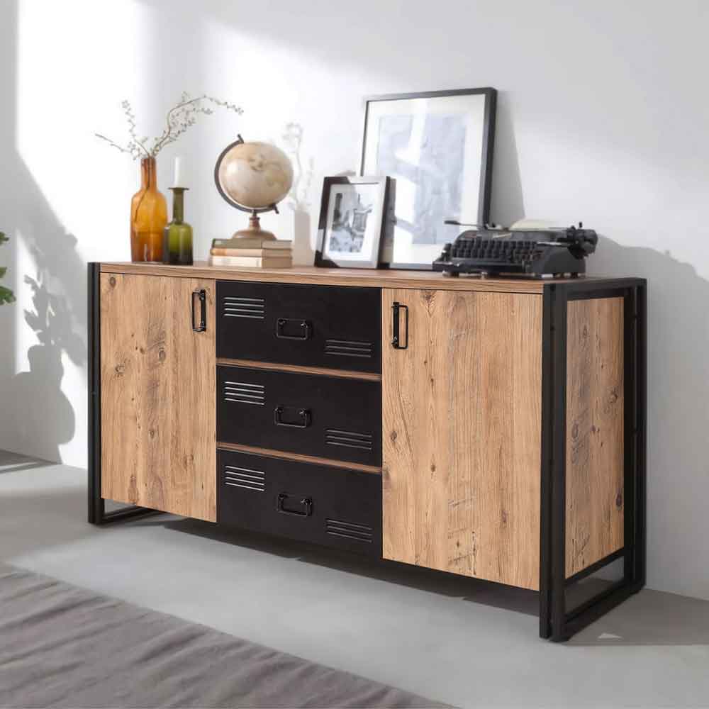 Cosmo Small Wooden Living Room Furniture Set in Atlantic Pine and Black