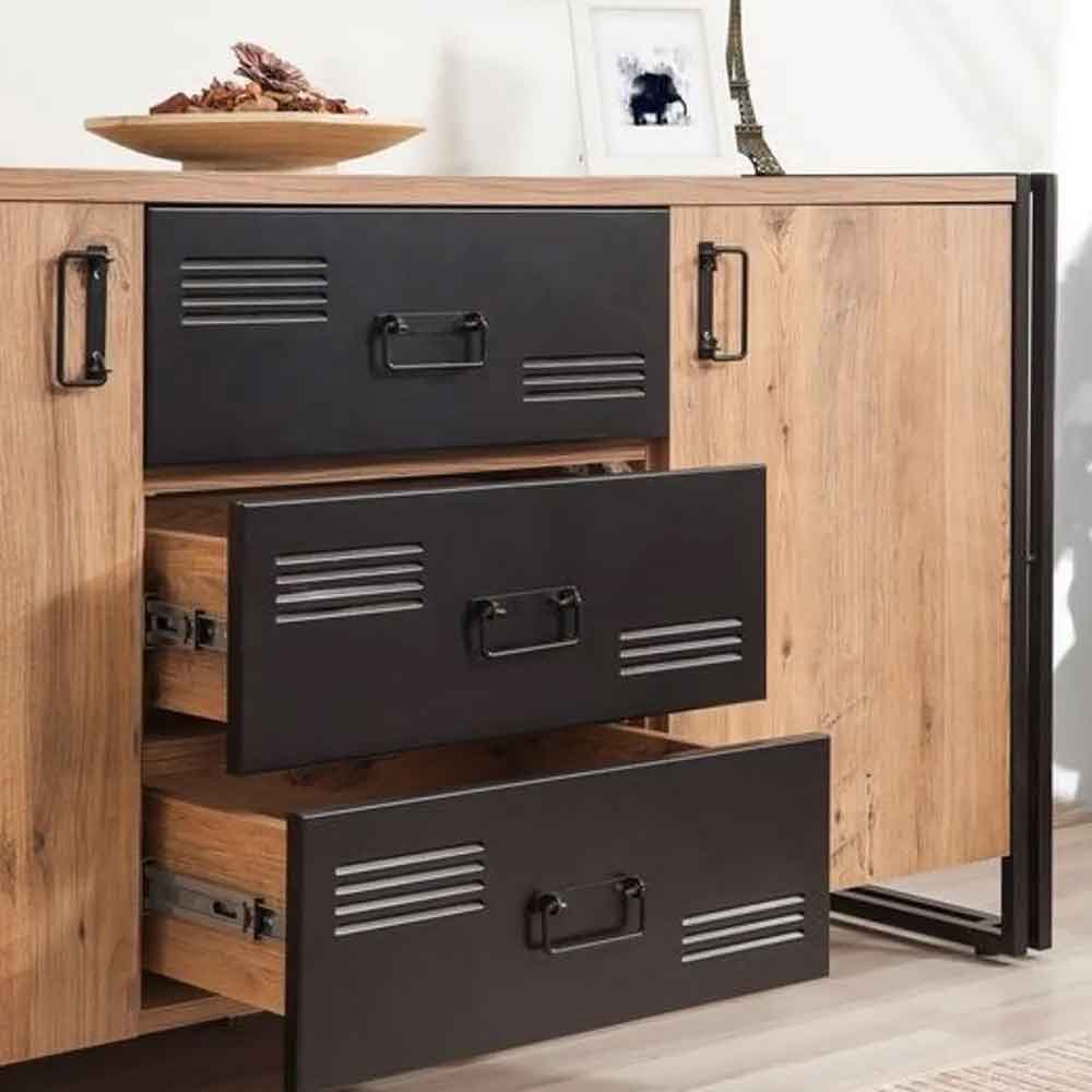 Cosmo Small Wooden Living Room Furniture Set in Atlantic Pine and Black