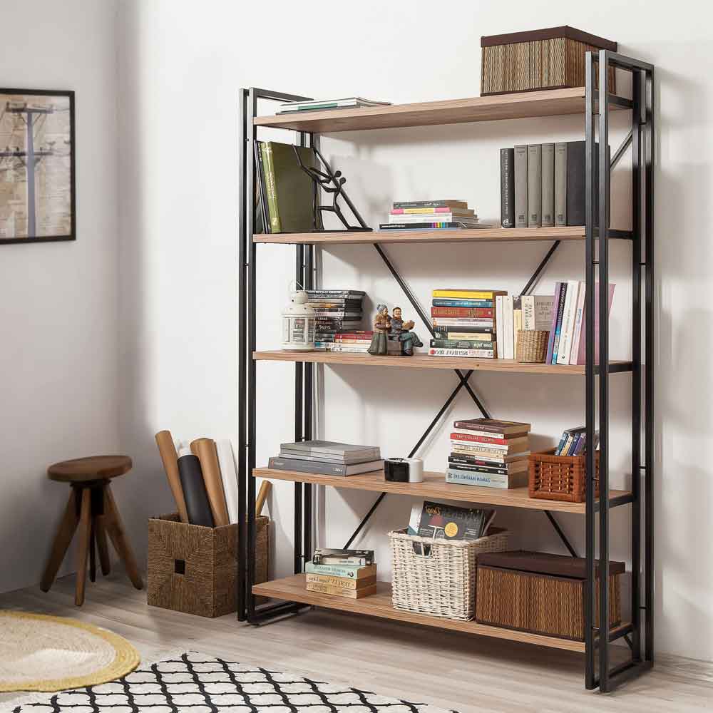 Cosmo Wooden Laptop Desk and Bookcase Set in Atlantic Pine and Black