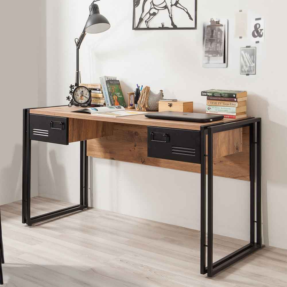 Cosmo Wooden Laptop Desk and Bookcase Set in Atlantic Pine and Black
