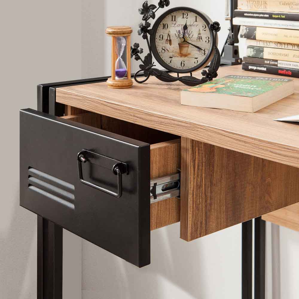 Cosmo Wooden Laptop Desk and Bookcase Set in Atlantic Pine and Black