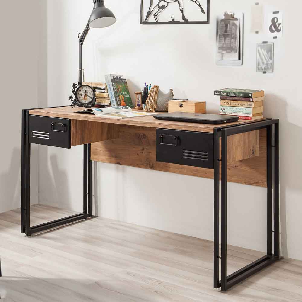 Cosmo Wooden Laptop Desk and Cabinet Set in Atlantic Pine and Black