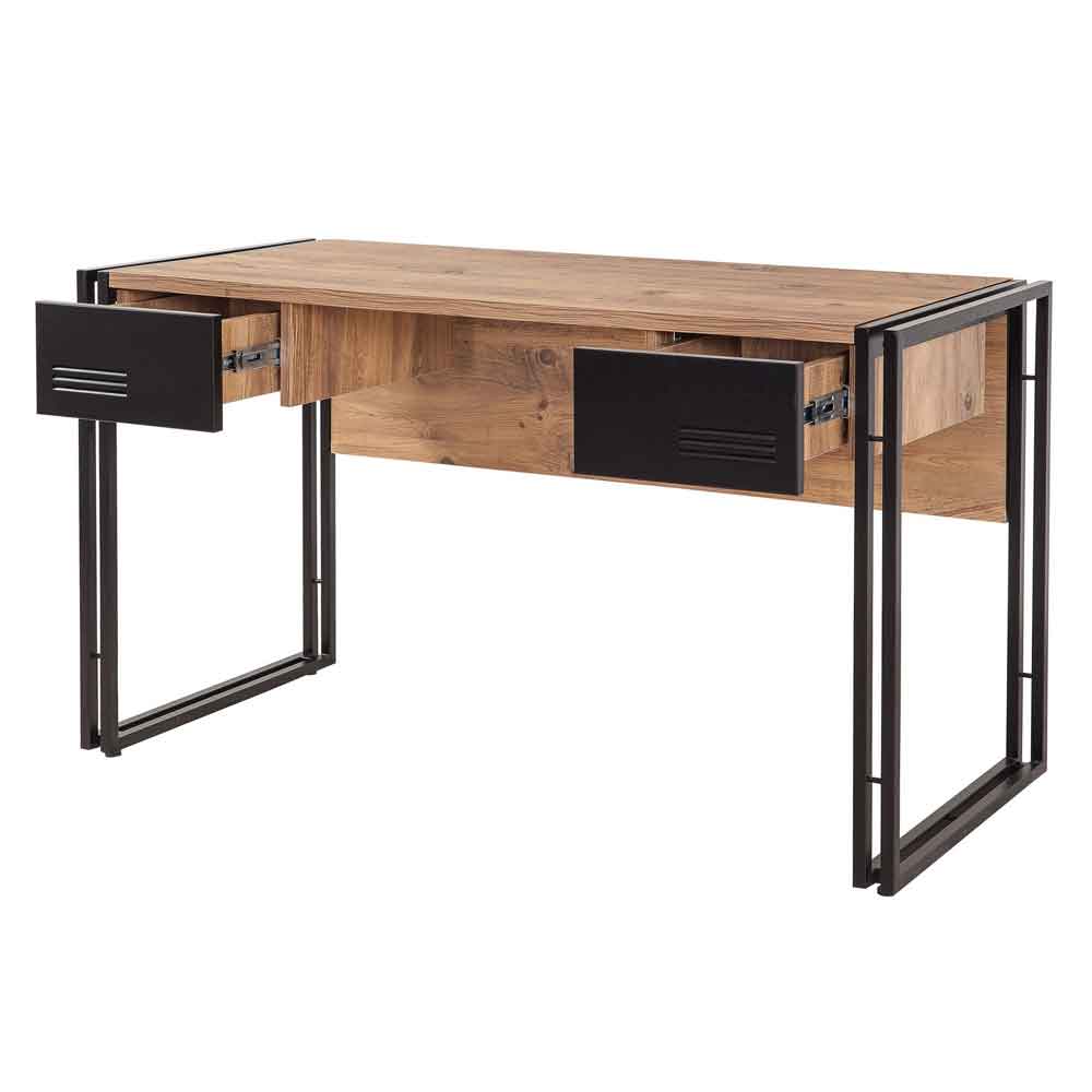 Cosmo Wooden Laptop Desk and Cabinet Set in Atlantic Pine and Black