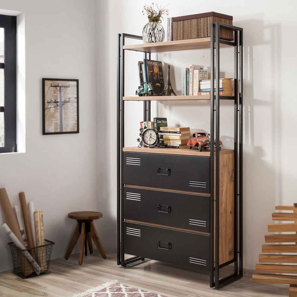 Cosmo Wooden Laptop Desk and Cabinet Set in Atlantic Pine and Black