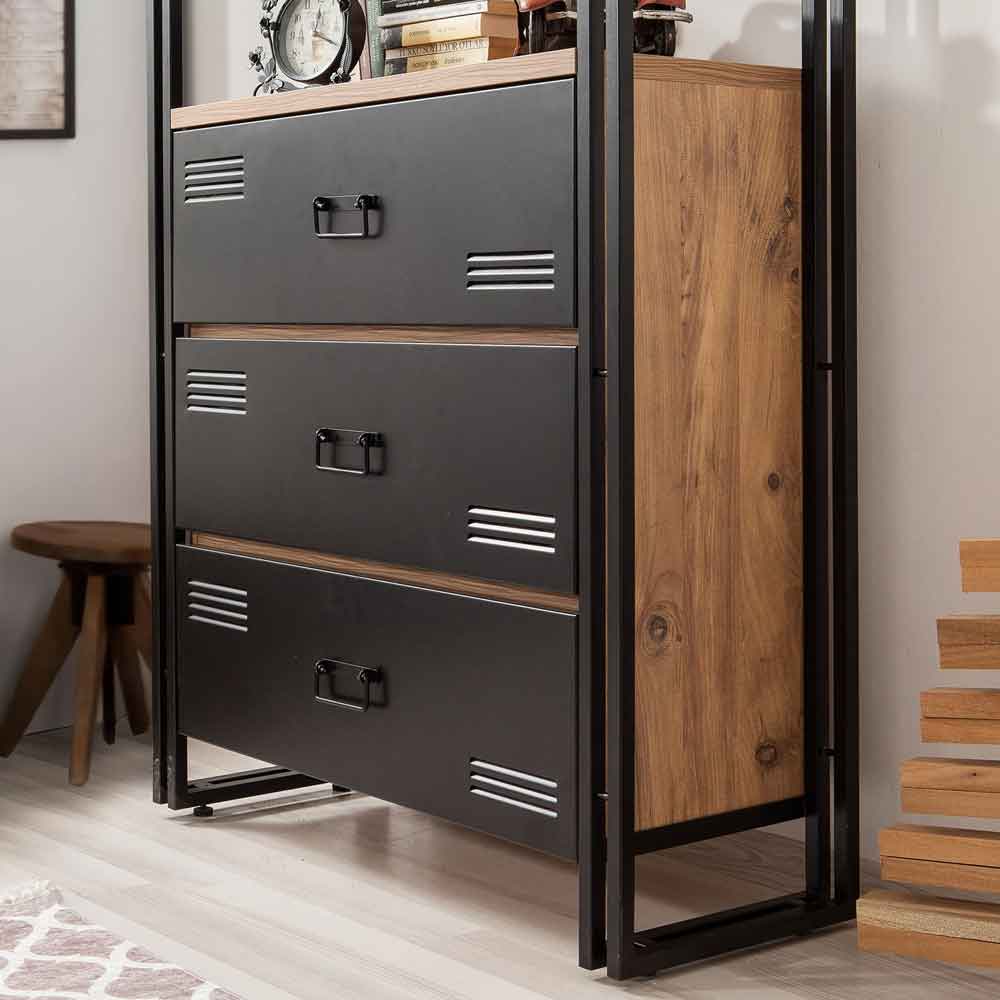Cosmo Wooden Laptop Desk and Cabinet Set in Atlantic Pine and Black