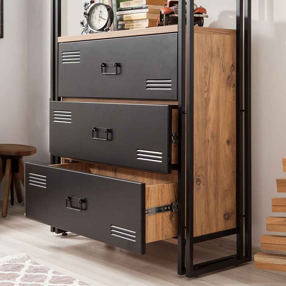 Cosmo Wooden Laptop Desk and Cabinet Set in Atlantic Pine and Black
