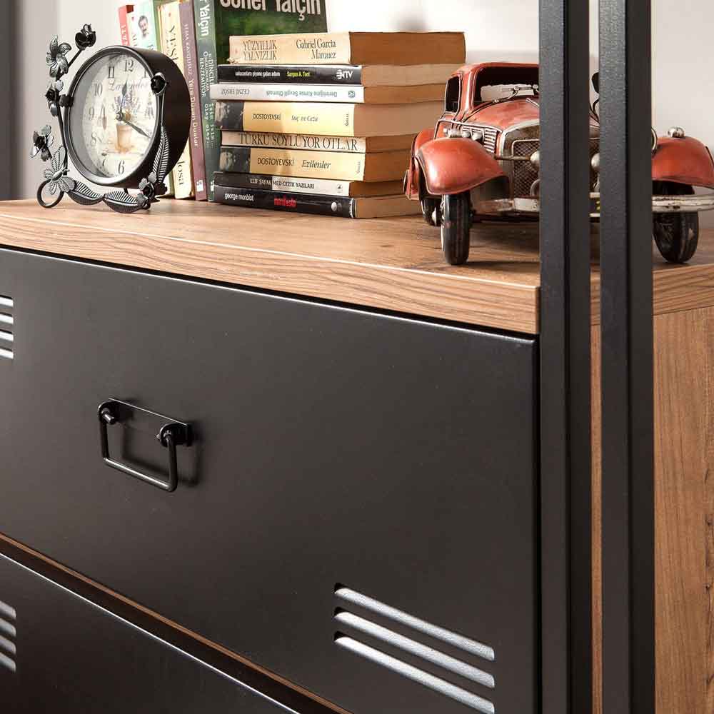Cosmo Wooden Laptop Desk and Cabinet Set in Atlantic Pine and Black